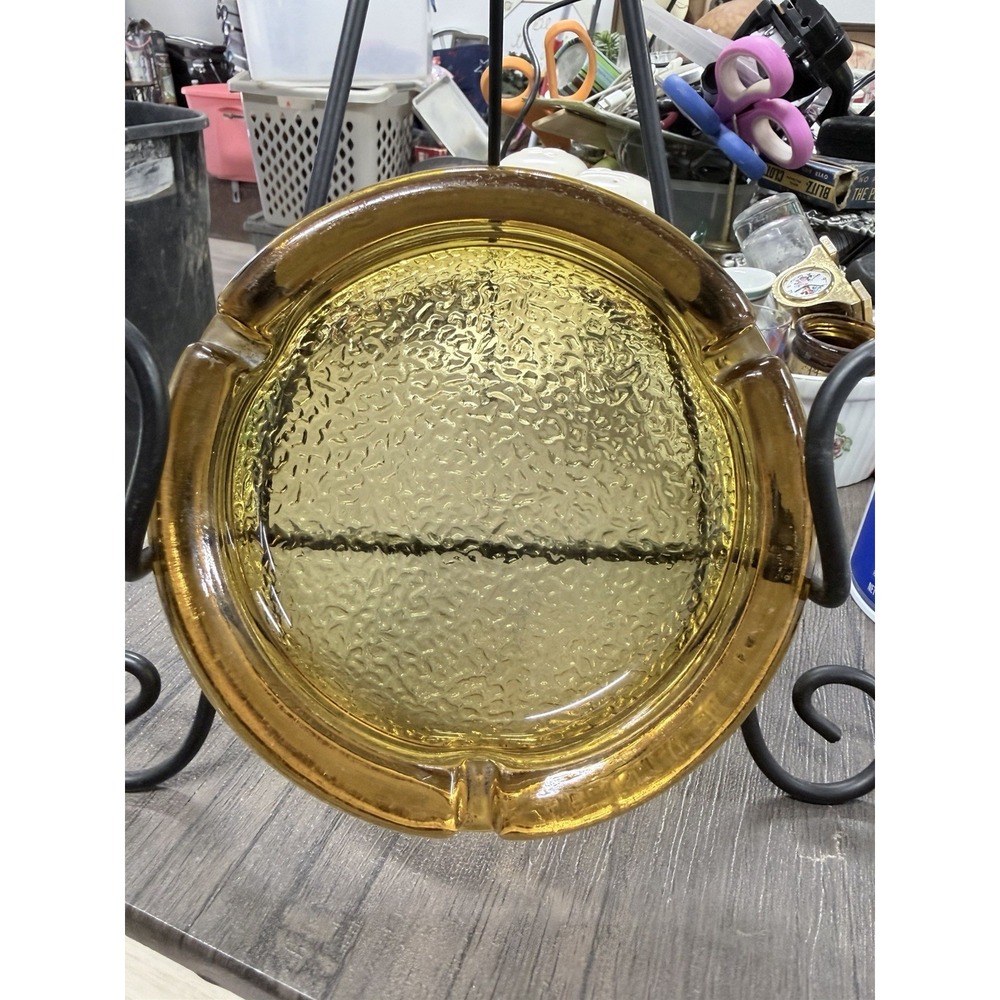 Blenko Vintage Amber Glass Ashtray Pebbled Mid Century 5.5" Cigar- Cigarette MCM